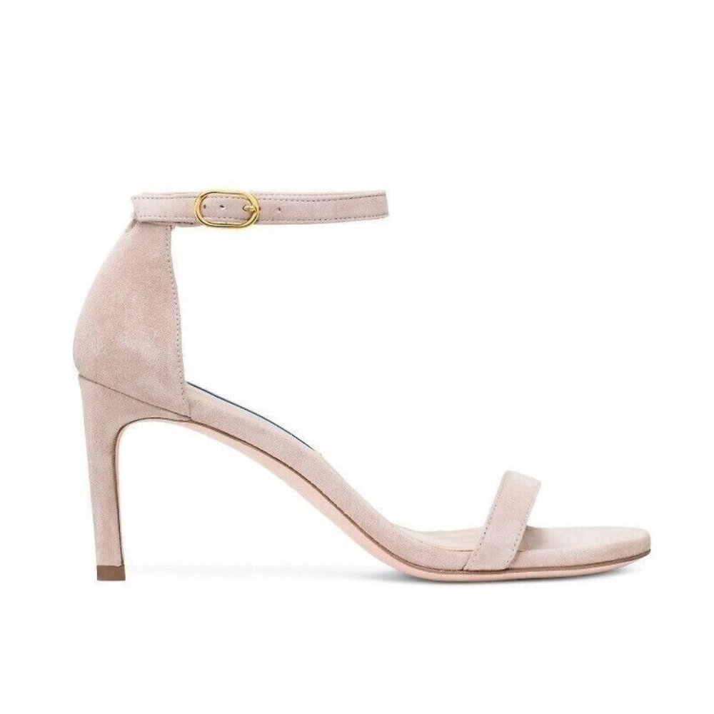 $530 STUART WEITZMAN NUNAKEDSTRAIGHT STRAP SANDAL DOLCE TAUPE SUEDE 7 (PB15)